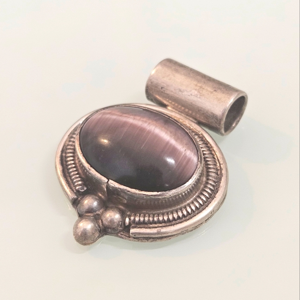 Purple Cats Eye Sterling Silver 925 Mexico Pendant For Necklace